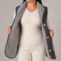 Жилетка жіноча плащівка на овчині довга графітова